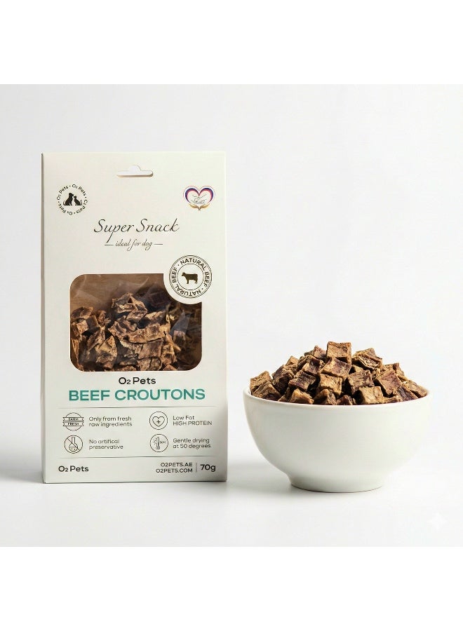 O2Pets Beef Dog Treats 70g – Natural Single-Ingredient Beef Croutons for Dogs & Puppies, Healthy Training Snacks, High Protein Dog Treats, Grain-Free, Small Bite Dog Snacks, Natural Dog Nutrition